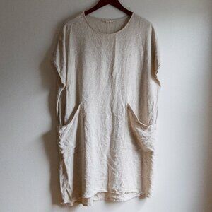 Grade & Gather Linen / Cotton Popover Dress in Cream - Women Small/Medium